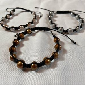Pearl bracelets 3 Adjustable Size String stackable‎ different color pearls